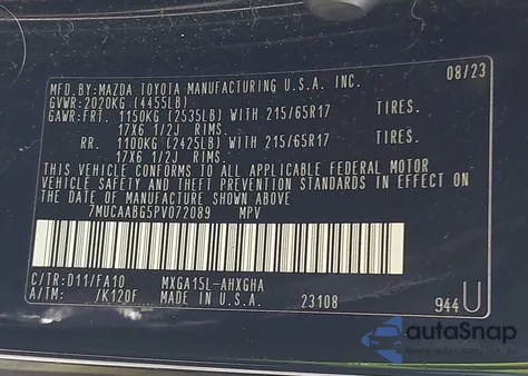 2023 Toyota Corolla Cross Le z USA, uszkodzony, nr VIN 7MUCAABG5PV072089